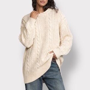 Vintage 90s Cotton Ginny Plus Cream Cotton Cable Knit Mock Neck Sweater S/M